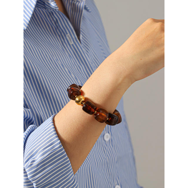 Summer colorful acrylic bead stainless steel bead bracelet
