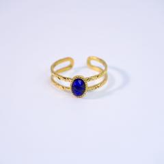 Vintage oval natural stone inlaid two layer stainless steel rings