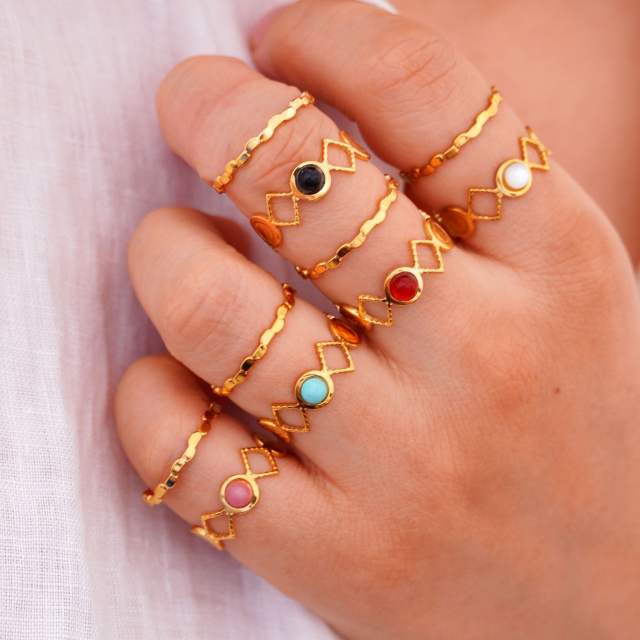 14KG natural stone inlaid stainless steel rings layer rings