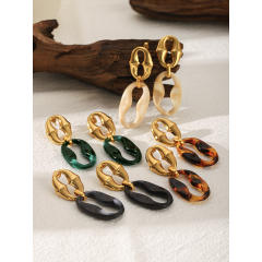 Vintage geometric chain acrylic circle stainless steel earrings