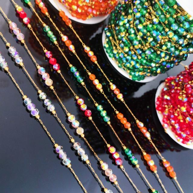 Hot Selling Titanium Steel Crystal Chain Monochrome Colorful Crystal DIY jewelry chain 1m/price