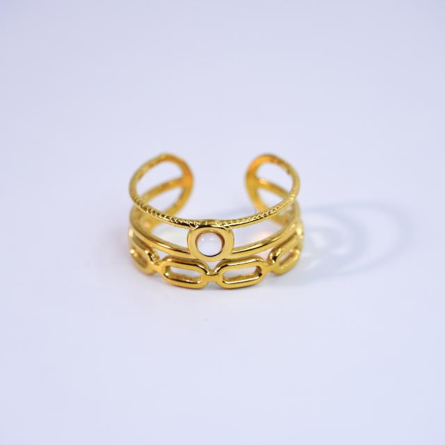 14KG natural stone inlaid simple hollow stainless steel rings