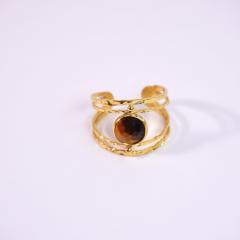 Hot sale vintage natural stone inlaid hollow out stainless steel rings