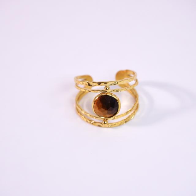 Hot sale vintage natural stone inlaid hollow out stainless steel rings