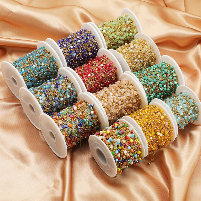 Stainless steel color crystal bead chain handmade gold chain 1m/price