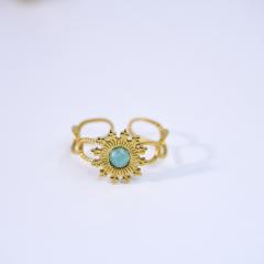 Colorful natural stone inlaid sunflower stainless steel rings for women