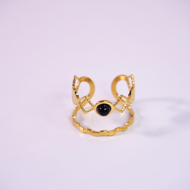 14KG natural stone inlaid stainless steel rings layer rings