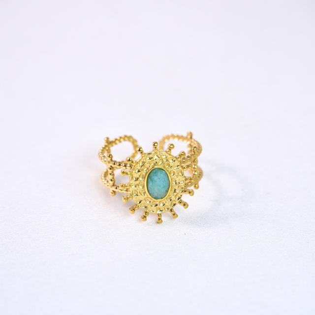 Retro Bohemian Sunflower Colorful Natural Stone Opening Ring Stainless Steel rings