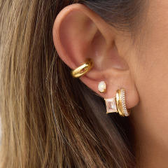 Unique cubic zircon inlaid stainless steel earrings ear cuff
