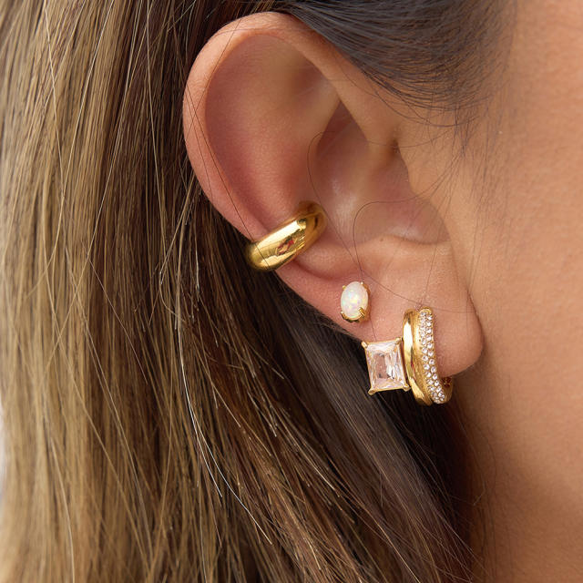 Unique cubic zircon inlaid stainless steel earrings ear cuff