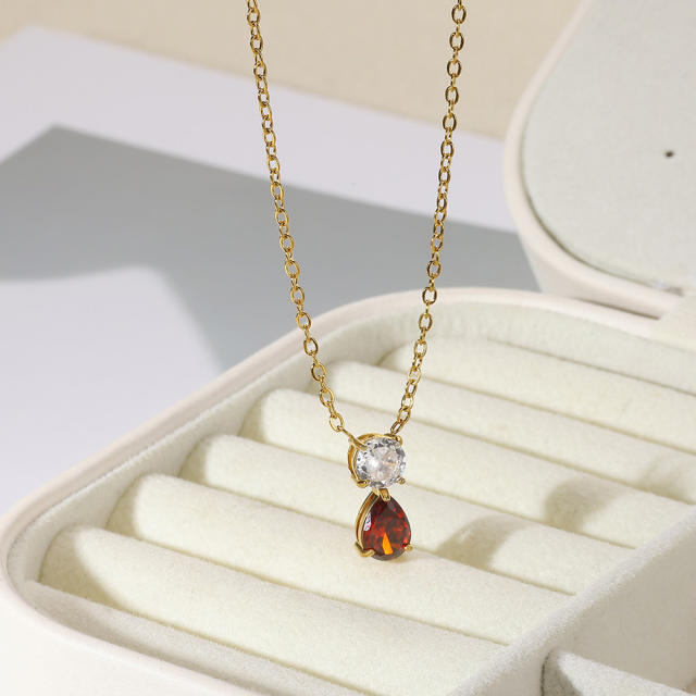 Dainty birth stone drop pendant stainless steel necklace
