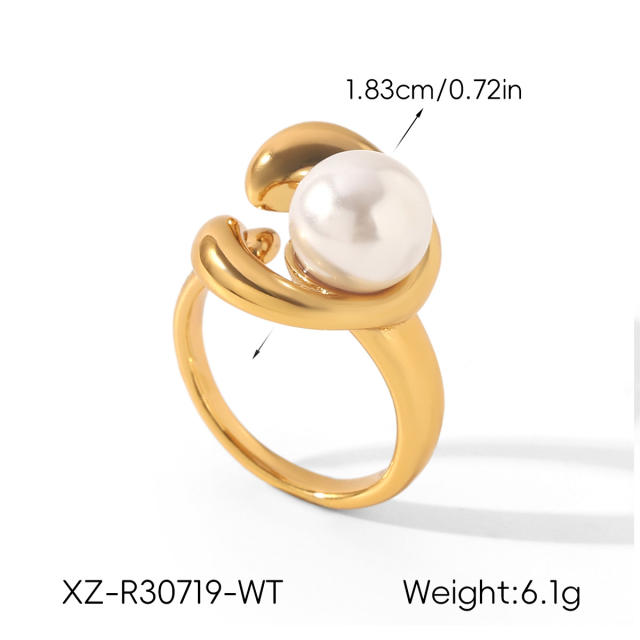 French trend tiger eye stone pearl bead inlaid stainless steel rings