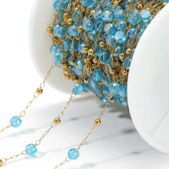 1mm gold chain wear 2.5mm beads 4mm colored crystal beads lake blue