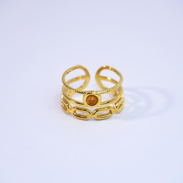14KG natural stone inlaid simple hollow stainless steel rings