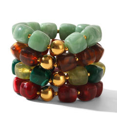 Summer colorful acrylic bead stainless steel bead bracelet