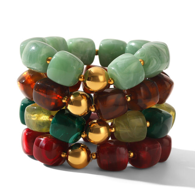 Summer colorful acrylic bead stainless steel bead bracelet