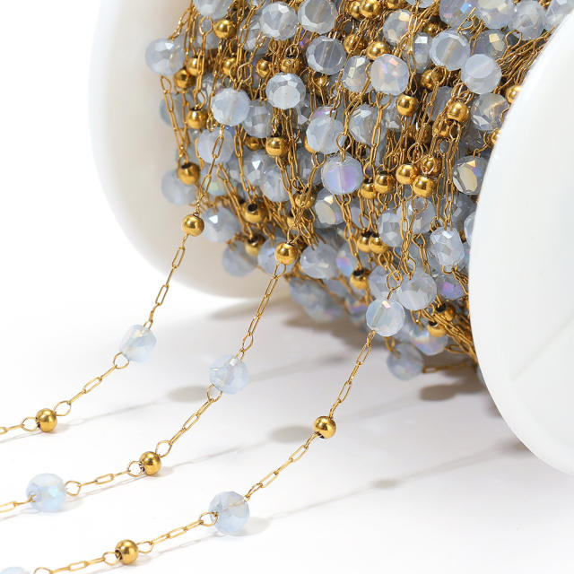 Stainless steel color crystal bead chain handmade gold chain 1m/price