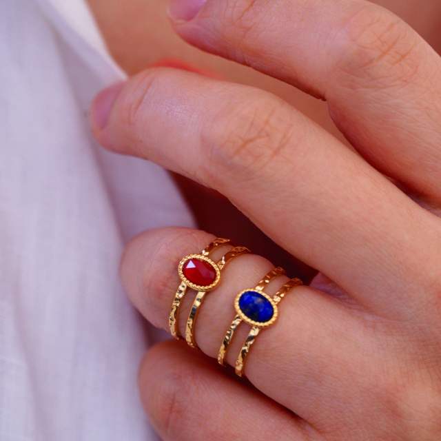 Vintage oval natural stone inlaid two layer stainless steel rings