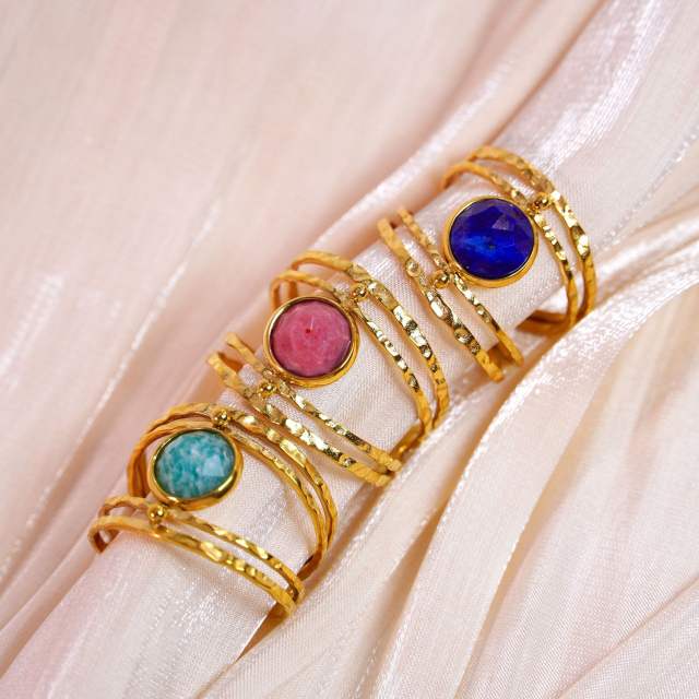 Hot sale vintage natural stone inlaid hollow out stainless steel rings