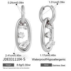 18KG geometric cubic zircon inlaid stainless steel earrings