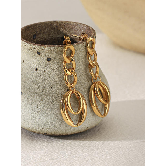 18KG geometric circle stainless steel earrings