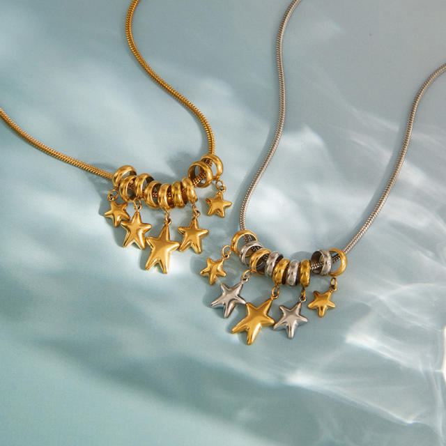 Mix color tiny star pendant stainless steel necklace