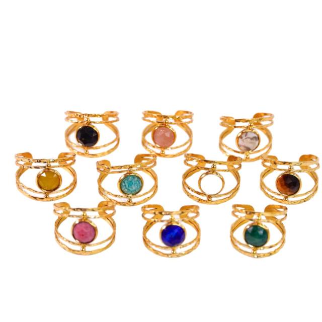 Hot sale vintage natural stone inlaid hollow out stainless steel rings