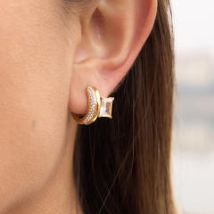 Unique cubic zircon inlaid stainless steel earrings ear cuff