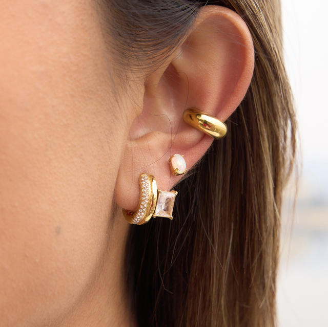 Unique cubic zircon inlaid stainless steel earrings ear cuff