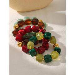 Summer colorful acrylic bead stainless steel bead bracelet
