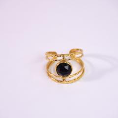 Hot sale vintage natural stone inlaid hollow out stainless steel rings
