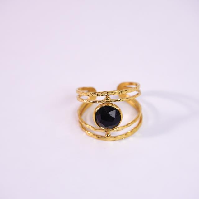 Hot sale vintage natural stone inlaid hollow out stainless steel rings