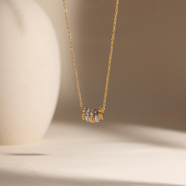 18KG mix color circle pendant stainless steel necklace