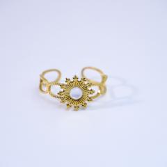 Colorful natural stone inlaid sunflower stainless steel rings for women