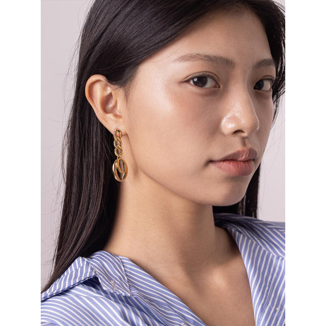 18KG geometric circle stainless steel earrings