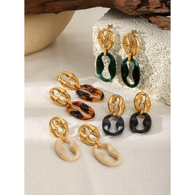 Vintage geometric chain acrylic circle stainless steel earrings