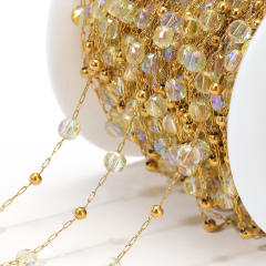 Stainless steel color crystal bead chain handmade gold chain 1m/price