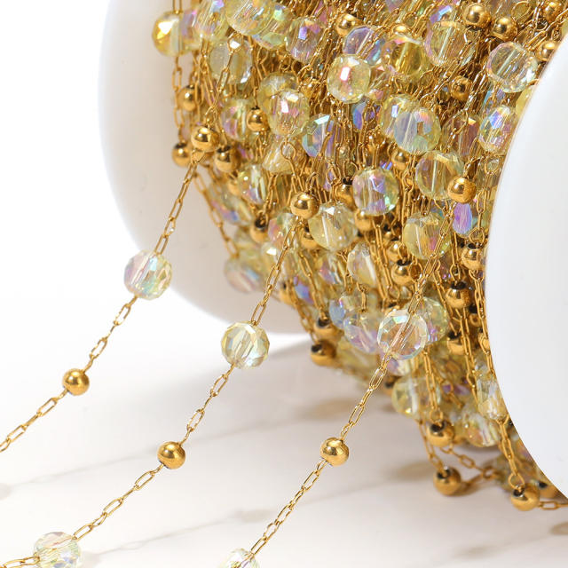 Stainless steel color crystal bead chain handmade gold chain 1m/price