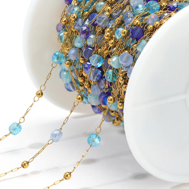 Stainless steel color crystal bead chain handmade gold chain 1m/price