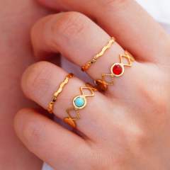 14KG natural stone inlaid stainless steel rings layer rings