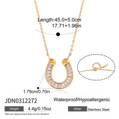 18KG diamond Horse hoof pendant stainless steel necklace