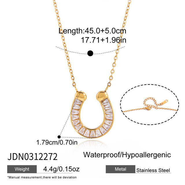 18KG diamond Horse hoof pendant stainless steel necklace