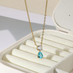 Dainty birth stone drop pendant stainless steel necklace