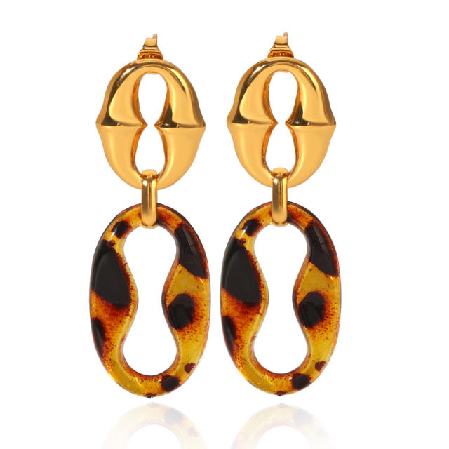 Vintage geometric chain acrylic circle stainless steel earrings