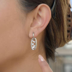 18KG geometric cubic zircon inlaid stainless steel earrings