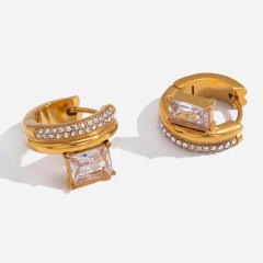 Unique cubic zircon inlaid stainless steel earrings ear cuff