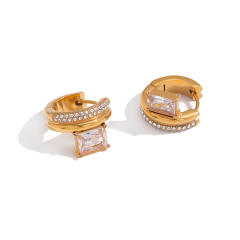 Unique cubic zircon inlaid stainless steel earrings ear cuff