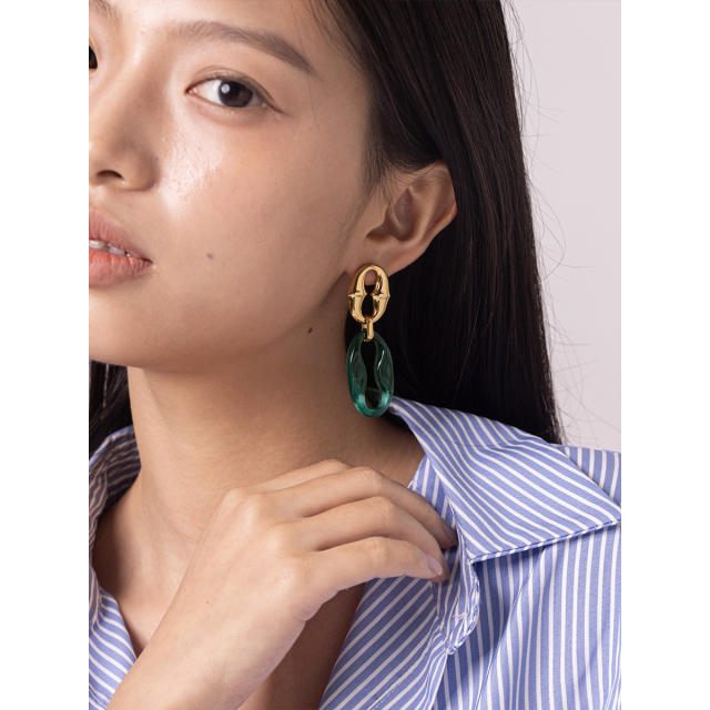 Vintage geometric chain acrylic circle stainless steel earrings