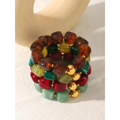 Summer colorful acrylic bead stainless steel bead bracelet