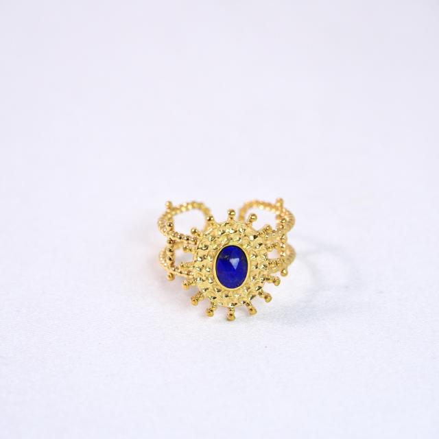 Retro Bohemian Sunflower Colorful Natural Stone Opening Ring Stainless Steel rings